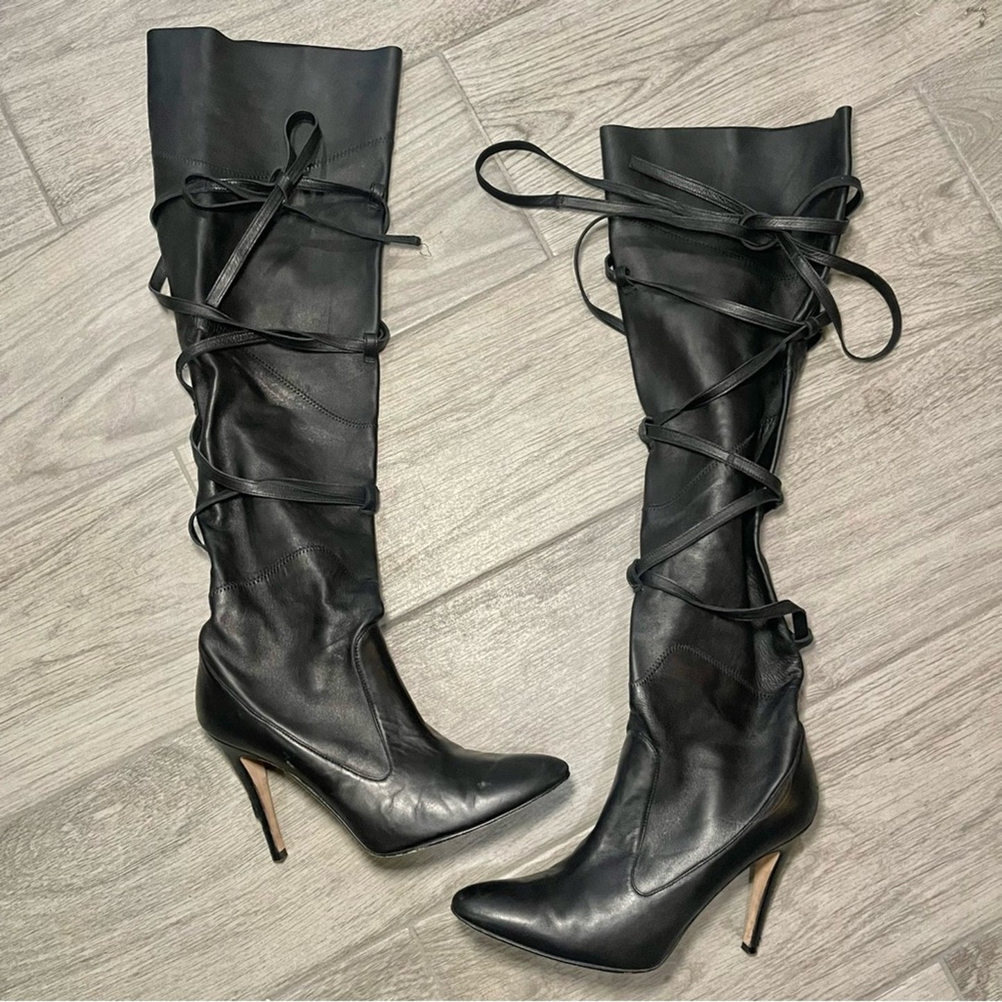 Manolo Blahnik | Cavaba Wrapped Leather Over-the-Knee Black Boot