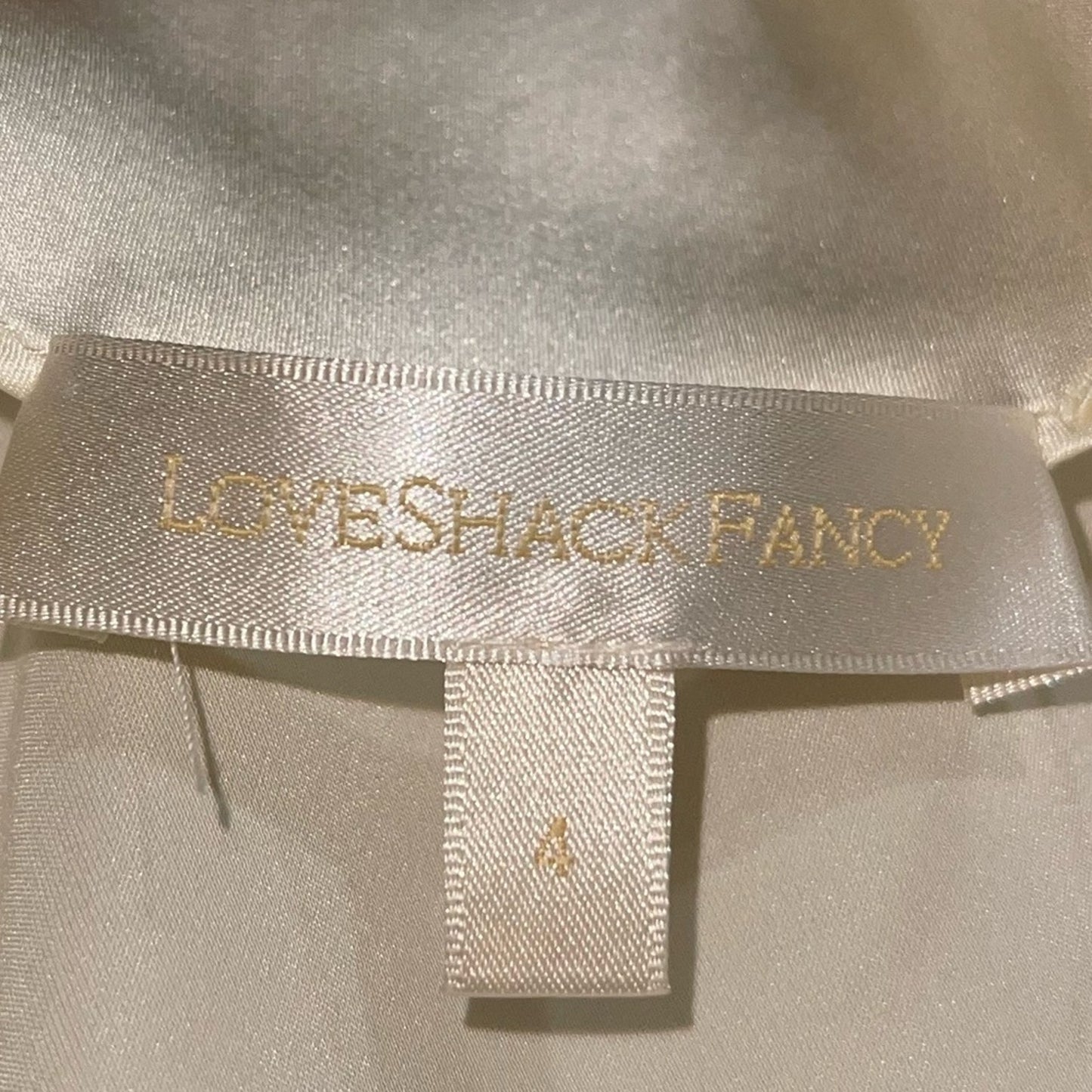 LoveShackFancy | IVORY Lionel Lace Trimmed Silk Charmeuse Mini Dress Size: 4