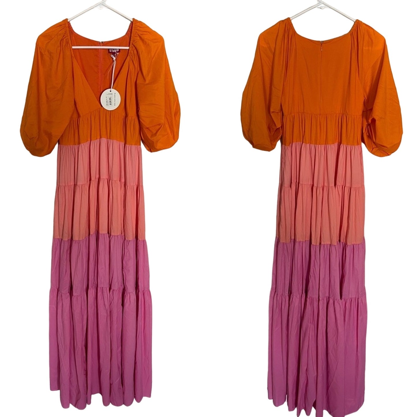 STAUD | NWT!! Pink Meadow Tiered Crepe De Chine Maxi Dress size: XS