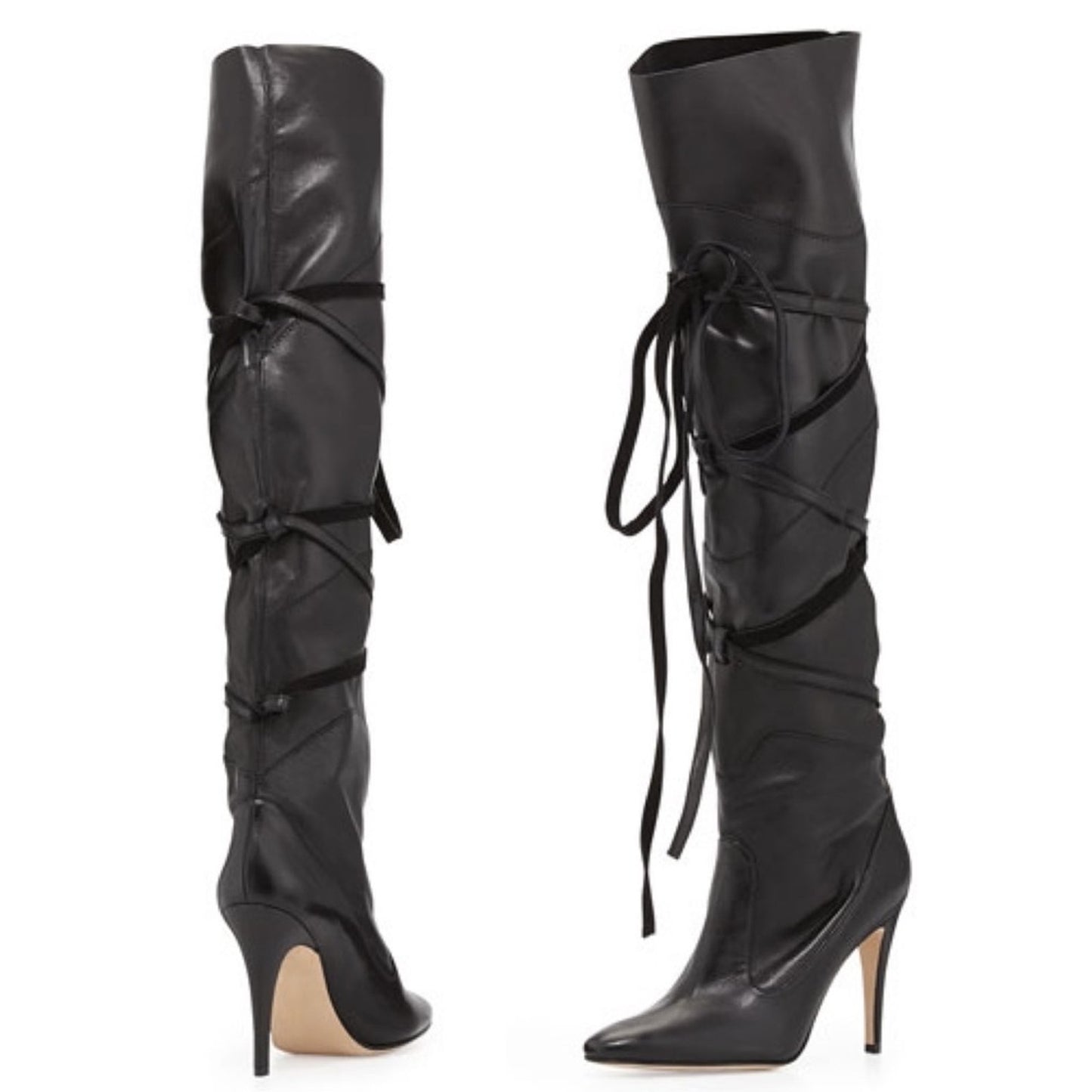 Manolo Blahnik | Cavaba Wrapped Leather Over-the-Knee Black Boot