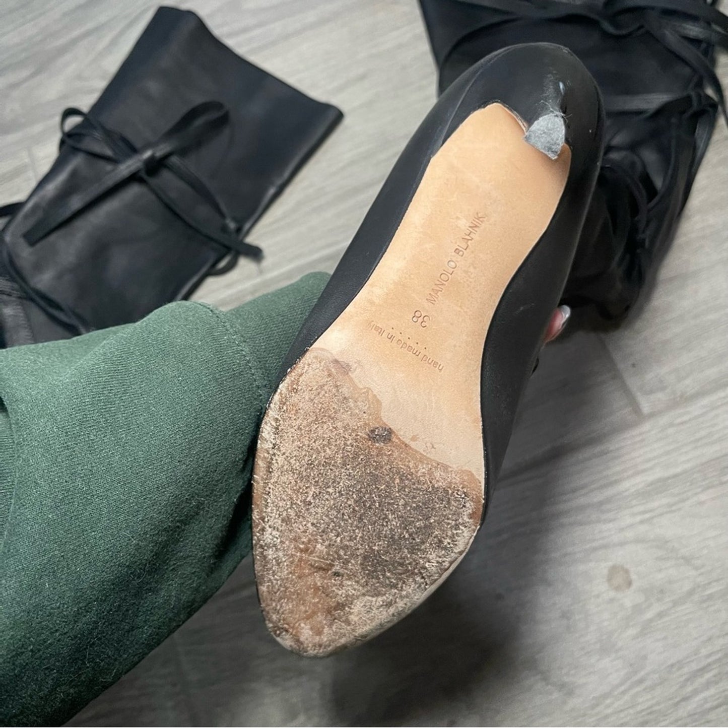 Manolo Blahnik | Cavaba Wrapped Leather Over-the-Knee Black Boot