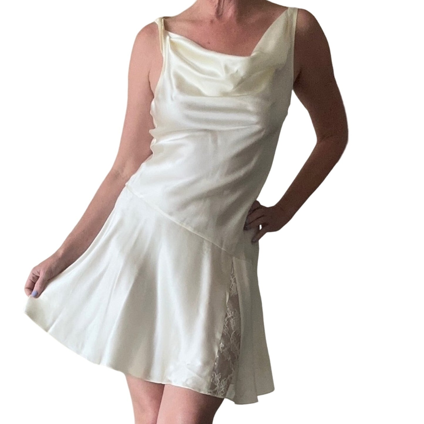 LoveShackFancy | IVORY Lionel Lace Trimmed Silk Charmeuse Mini Dress Size: 4