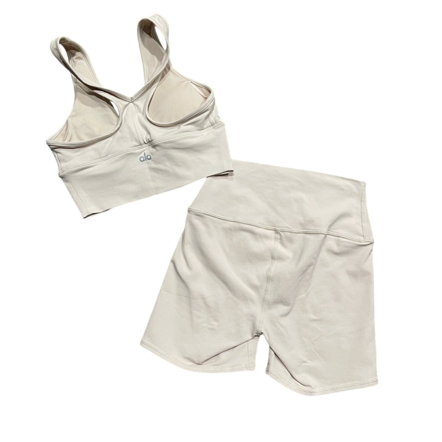 Alo Yoga | SET! Wild Thing Bra + 5" Airbrush High-Waist Biker Short Ivory 2/4