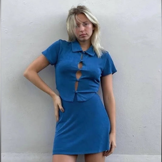 With Jean | SET! Elektra Blue Daisy Skirt + matching top