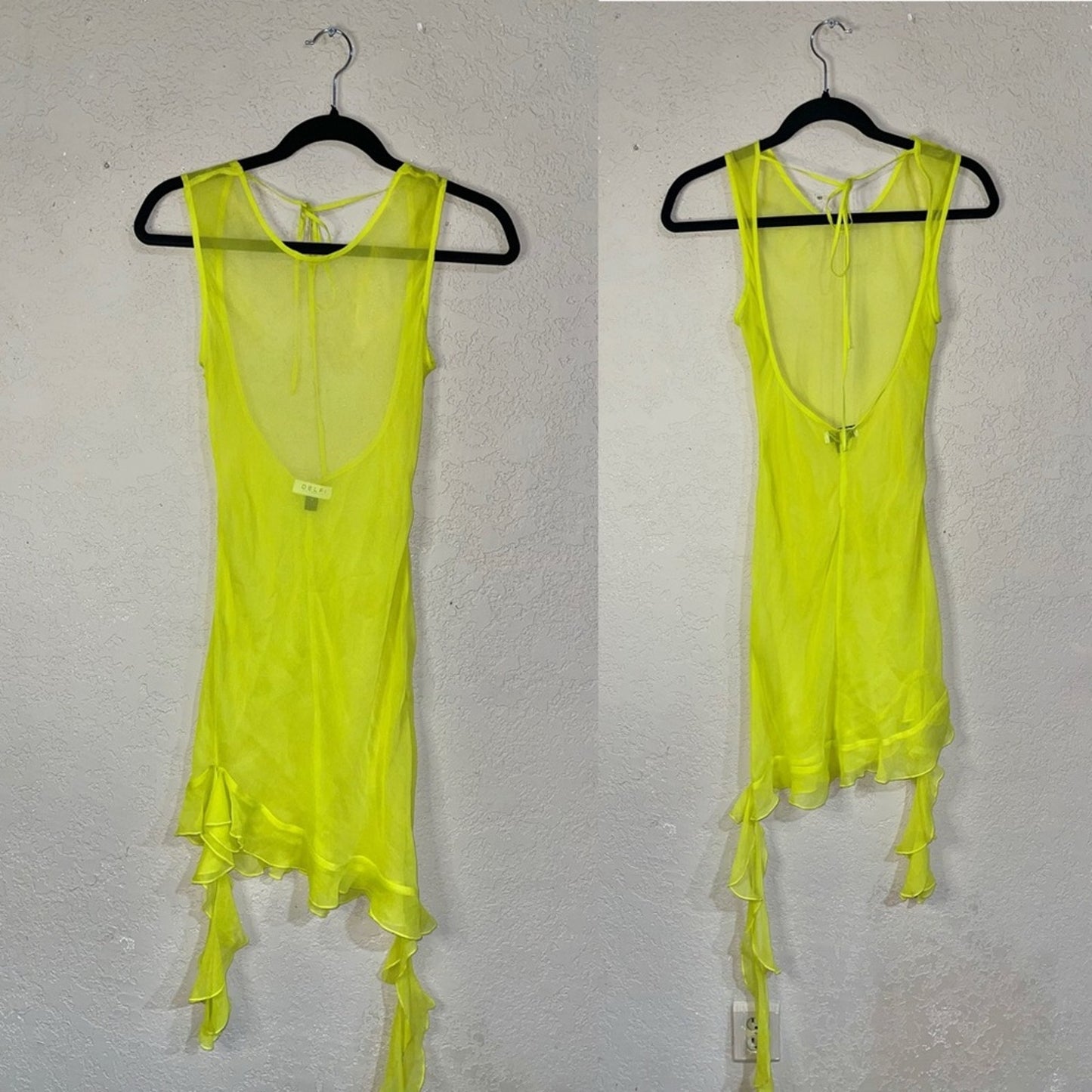 Delfi Collective | Lara Asymmetrical Frill Neon Sheer Silk Dress